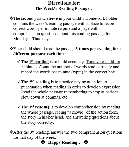 Directions for Weekly Reading Selections